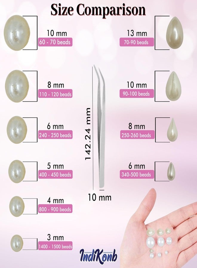 INDIKONB Half Cut Round and Tilak Drop Beads - Acrylic Beads for Crafts, Off White Cream Color - Image 2